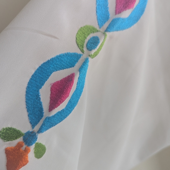 Gretchen Scott Sz XL Embroidered Tunic Dress White Blue Polyester Swim Pullover - Picture 3 of 9